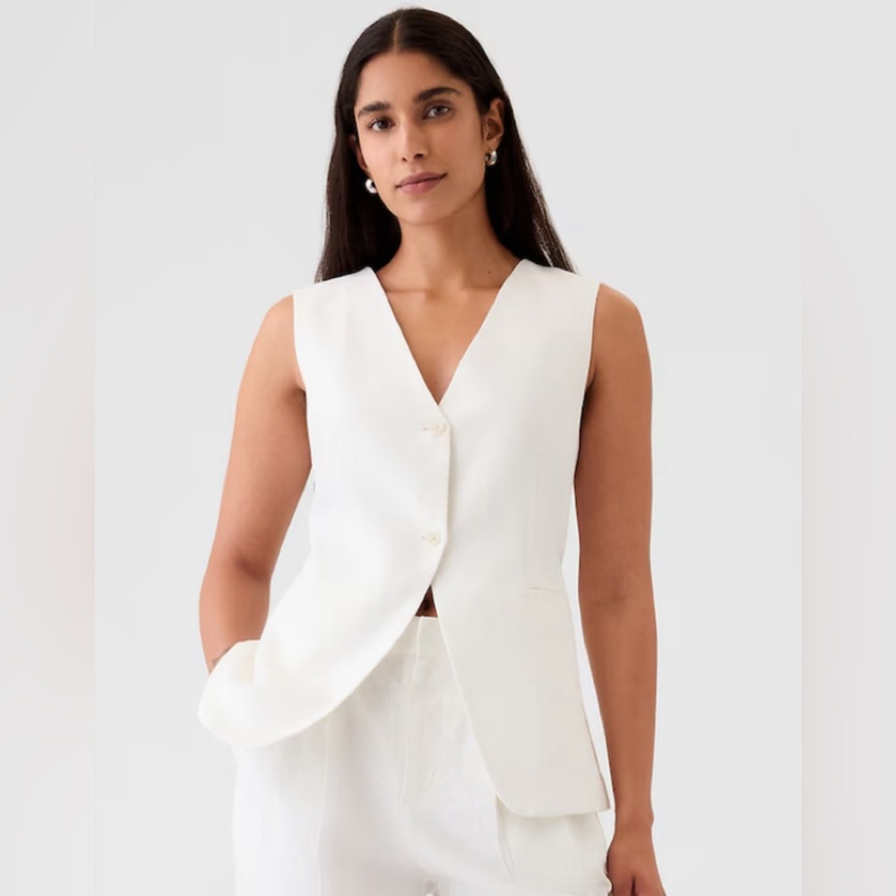 Gap white long linen vest